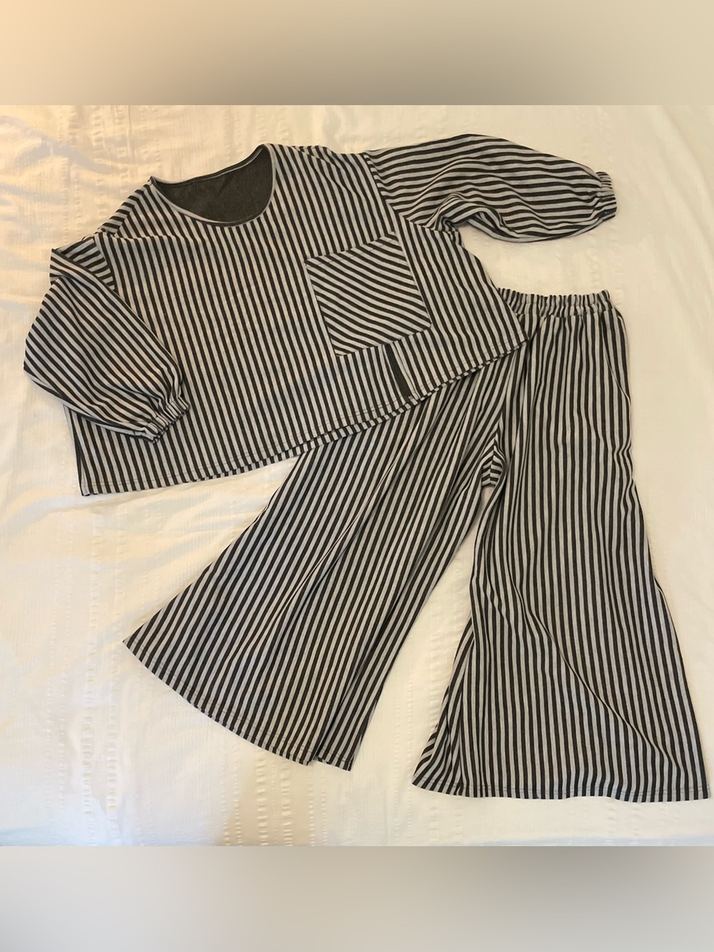 Artisan Crafted Fun 2 Piece Set Wide Leg Cropped Stripes Festival Burning Man M